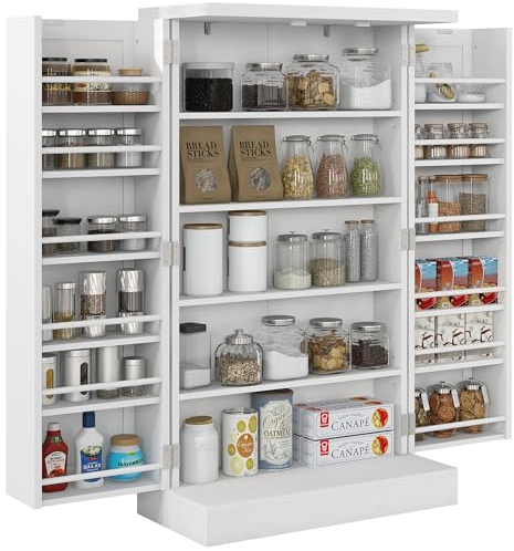 HOMCOM Küchenschrank Speisekammer 2 Türen mit 5 Regalen und 12 Einlegeböden - ABM. 60L x 30l x 104H cm - weiß