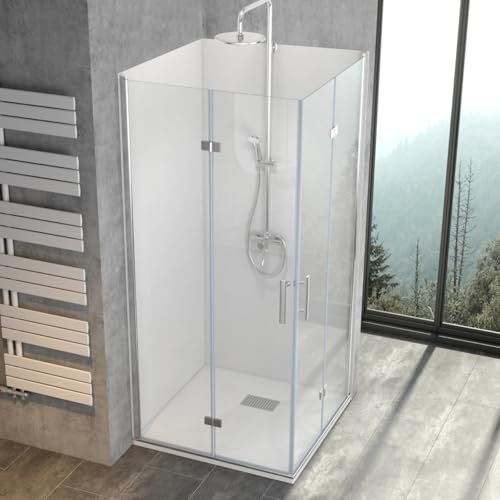 WITEN&NOCK Duschkabine 70 x 70 x 195cm Eckeinstieg 180º Falttüre Falttürdusche Dusche Duschtür aus 6 mm ESG Nano Glas