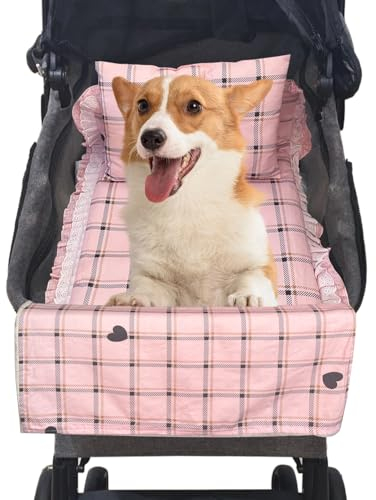 Lukhmelf Tapis de Poussette pour Animal Domestique – Dessous antidérapant, Amovible et Lavable – Ensemble Coussin et Oreiller pour Poussette pour Chien (Rose)