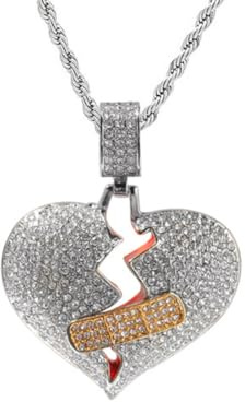 PAMTIER Damen Herren Gefrorener voller Diamant Gebrochenes Herz Anhänger Halskette Kette Charming Hip Hop Schmuck