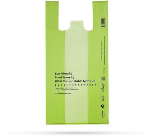 YouKind 20L Compostable Food Waste Bags Large and Heavy-duty Shopping Bags (50 Counts) Biodegradable and Compostable Carrier Bag with Handles Ideal for Retail Checkout and Use as Food Bin Liners