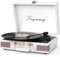 Trynnay Giradischi Bluetooth a 3 marce, lettore portatile in vinile con altoparlanti integrati, giradischi, audio migliorato, pelle cerata, bianco