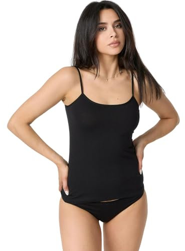 Liabel 3pz Canotta Donna 100% Cotone - vestibilità Perfetta, Comfort Ottimale - Canottiera Donna Cotone Ideale per Ogni Stagione (IT, Testo, S, Regular, Regular, Nero 2pz - Spalla Stretta)
