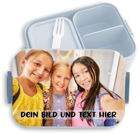 Shirtracer Mepal Lunchbox Kinder personalisiert Bild Text Schulkinder | Hellblau, 900 ml, Foto, Wunschtext, Geschenk, mit Fächern, Schule, spülmaschinenfest, Vesperbox, Kindergarten