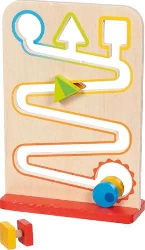 goki 53803 - Kullerbahn Zickzack aus Holz, fördert spielerisch die Hand-Auge-Koordination, buntes Holzspielzeug mit verschiedenen Formen und Farben, 21 x 31cm, ab 2 Jahre