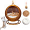 DLLDLGG Rattan Cat Bed, Cat Egg Chair Swinging Elevated Cat Bed House Nest with Soft Cushion & Hanging Toy, Two Soft Cushions, Washable, Cozy, Wicker Design, Sturdy(Brown)