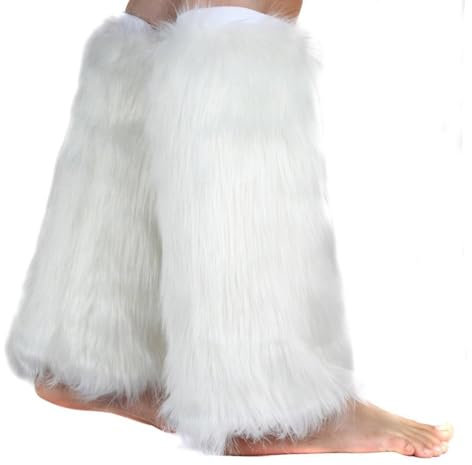 KGDUYC Scaldamuscoli da donna peloso, scaldamuscoli, abbigliamento peloso, scaldamuscoli y2k, stivali di pelliccia, copristivali in pelliccia sintetica, scaldamuscoli in peluche, 45 cm (bianco)