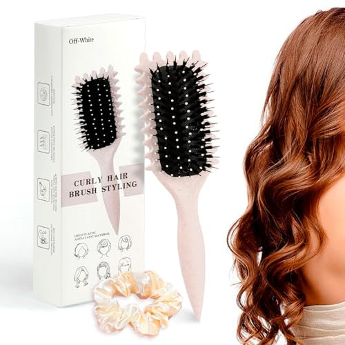 Curl Defining Brush Lockenbürste Styling Brush Curl Hair Brush Curl Define Stylingbürste mit 1 Scrunchies Haarbürste zum Entwirren für Frauen Lockenbürste für Definierte Naturlocken (Aprikose)
