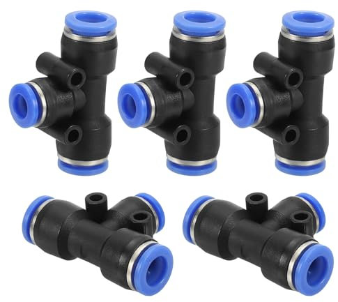PATIKIL 9/16x1/2x9/16 OD Raccords en Plastique en T Push To Connect, 5 Pcs Forme de T 3 Voies Tube Connect Push Fit Push Lock Pe-9/16x1/2x9/16 pour Air Eau Système RO, Bleu