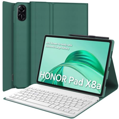 IVEOPPE Honor Pad X8a Funda con Teclado, Teclado para Honor Pad X8a, Cover Teclado Español Ñ Inalámbrico Bluetooth para Honor Pad X8a 2024 11, Verde Oscuro