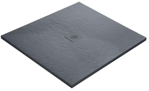 Receveur de douche haute densité aspect ardoise - grille carrée (Gris, 70 x 70 cm)