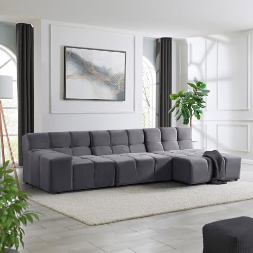 Home Deluxe Modulares Sofa Orlena - XL Rechts Anthrazit |Ecksofa, Samtstoff, Samtsofa, Modulsofa