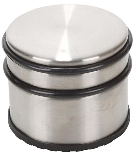 URBNLIVING Silver Stainless Steel Door Stop Rubber Floor Extra Large Round Heavy Duty Doorstops Wall Protector Metal Modern Stopper Holder 9x7.5cm - Tall
