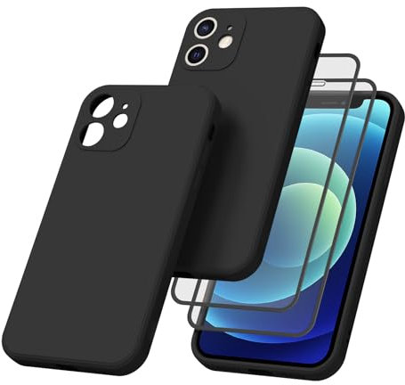 Vancle 3-in-1 für iPhone 12 Mini Hülle mit 2 Stück Panzerglas, Dünne Silikon Handyhülle für iPhone 12 Mini 5,4 Schutzhülle mit Stoßdämpfung und Weiches Faserfutter für iPhone 12 Mini Case Cover