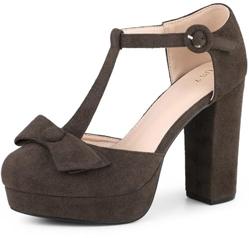 Allegra K Women's Round Toe Block Heel t Strap Pumps Deep Brown 8 UK/Label Size 10 US