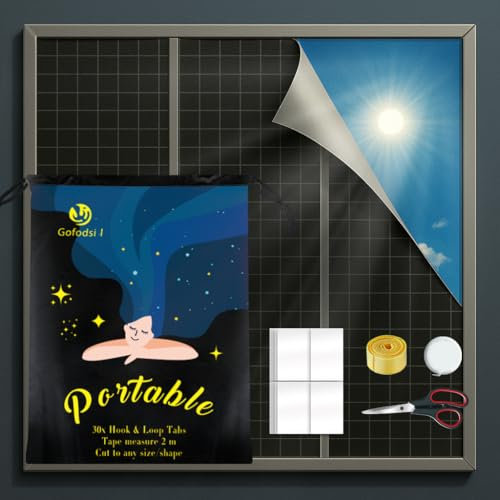 Gofodsil Fenster Verdunklungsrollo ohne Bohren, 300cmx145cm Dachfenster verdunkelung Sonnenschutz, Tragbare Reise Verdunkelungsrollo ohne Bohren mit 30 Klettverschluss, Freischnitt