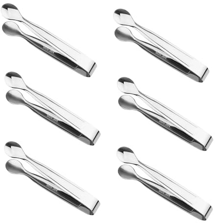 Juego de 8 alicates de barra de caramelos, dulces, pinzas de azúcar, pinzas de acero inoxidable, pinzas para hielo, para fiestas, para cocina, boda, bar, fiesta y bufé, barbacoa de picnic (plateada)