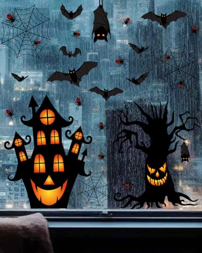 GAJUS 1 Set de 4 Pegatinas Halloween para Ventana - Pegatinas Decorativas Estáticas, Autoadhesivas, Reutilizables, Removible, Pegatinas para Ventanas, Decoración Cristales, Impresión a Doble Cara