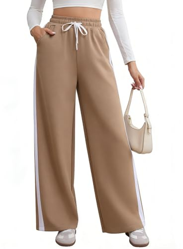 Charmo Jogginghose Damen Sporthose Lang Wide Leg Hose High Waist Freizeithose Warme Yogahose Baggy Sweatpants mit elastischem Bund Taschen Winter