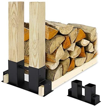 Relaxdays 6 x log stacking aid, DIY log rack for timber, wood storage, powder-coated steel, black, set