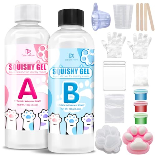 FlüSsigsilikon für Taba Squishy Bastelset, 200g Taba Squishy 1: 1 VerhäLtnis Gemischt Superweiches Silicone Liquide Pour Squishy Maker, für Katzenliebhaber Hamster-Fans, Kristall Pfote und kreative