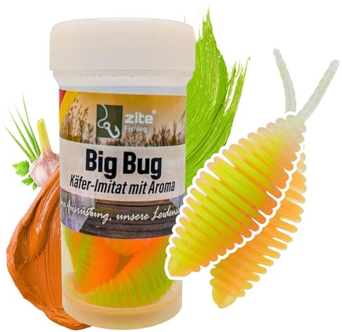 Zite Fishing Big Bug Forellenköder Gummi | Käfer-Imitat 5 cm 8 Stück | Knoblauch & Käse Flavour | Made in Germany | Phthalatfrei | UL Twitchköder am Tungsten Jighaken