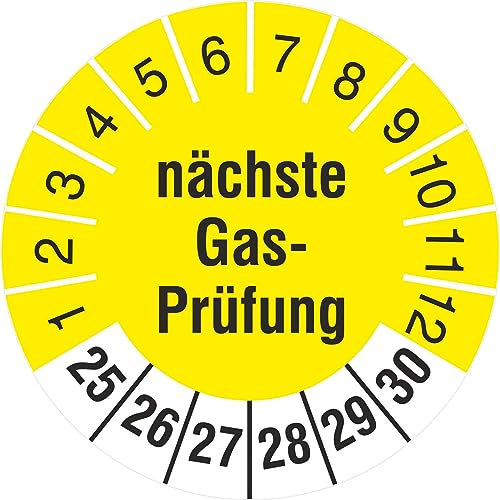 10 Prüfplaketten nächste Gasprüfung 30 mm Prüfetiketten Gas 2025-30
