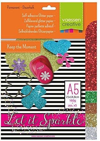 Florence Selbstklebend Glitzerfolie zum Basteln - Weihnachten - Papierbasteln 5 Stück - A5 Bastelpapier mit Glitzer für Scrapbooking, Stanzen und Kartengestaltung - 270 gsm