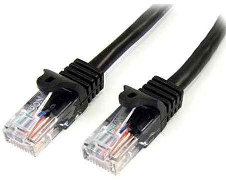 StarTech.com 0.5m Black Cat5e Patch Cable with Snagless RJ45 Connectors - Short Ethernet Cable - 0.5 m Cat 5e UTP Cable (45PAT50CMBK)