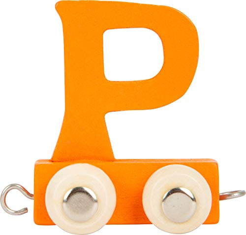 Buchstabenzug bunt | bunte Lok - farbige Waggons | Wunschname zusammenstellen | Holzeisenbahn | EbyReo® Namenszug aus Holz | personalisierbar | auch als Geschenk Set (Farbe Orange, Buchstabe P)