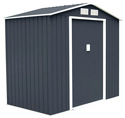 COSTWAY Metall Gerätehaus, 213x127x185cm, Gartenhaus inkl. Fundament, Geräteschuppen mit Schiebetür & Pultdach, Garten Schuppen Metallschuppen, Gartenschrank Geräteschrank Outdoor (dunkelgrau)