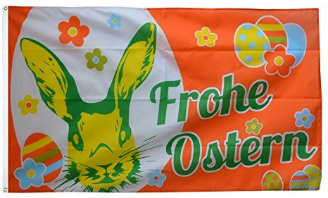 Flaggenfritze Fahne/Flagge Frohe Ostern orange mit Osterhase + gratis Sticker