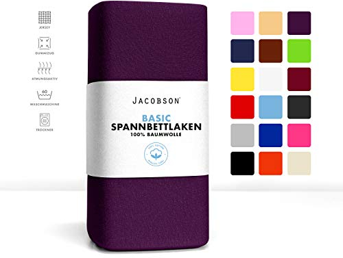 Jacobson Jersey Spannbettlaken Spannbetttuch Baumwolle Bettlaken (120x200-130x200 cm, Royal Lila)