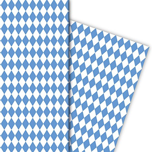 Kartenkaufrausch Bayrisches Geschenkpapier Set mit Rauten Muster für tolle Geschenk Verpackung, Designpapier, scrapbooking, 4 Bogen, 32 x 48cm, in blau