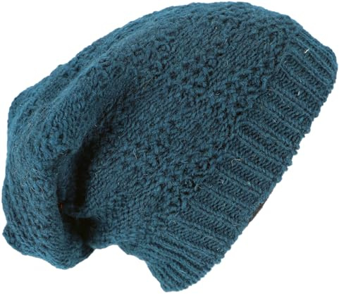 GURU SHOP Handgestrickte Lange Beanie Mütze, gefütterte Wollmütze, warm | Wollmütze mit Fleecefutter, handgestrickt, Unisex, komfortable Passform, fair gehandelt, wasserabweisend