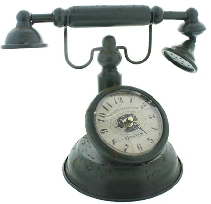Hometime Metal Mantel Clock - Old Fashioned Telephone - Vintage Shabby Chic