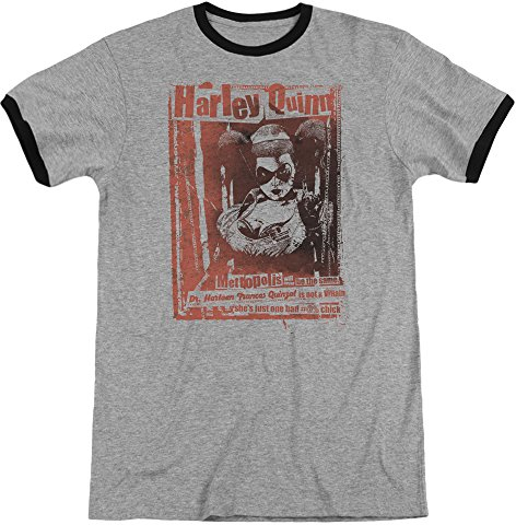 Batman Männer Dr. Quinn Ringer T-Shirt, Medium, Heather/Black
