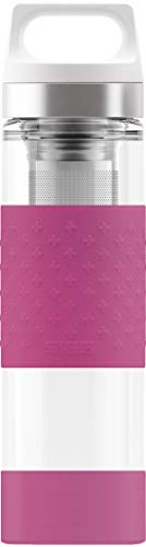 Sigg Hot & Cold Glass Berry, 0.4 L, Doppelwandige-isolierte Glas Trinkflasche mit Silikonschutz, BPA Frei, Rosa, 8599.00, Beere