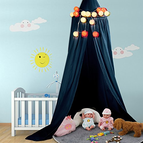 Betthimmel Baldachin aus Baumwolle Leinwand Deko Baldachin für Kinderzimmer Babybetthimmel auch als Mückenschutz Gute Luftzirkulation, mit Installation Tools, Höhe 235cm (Dunkelblau)
