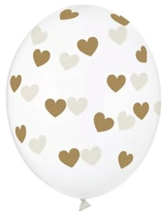 6 Stk. Luftballon Ø30cm goldene Herzen | Crystal Clear