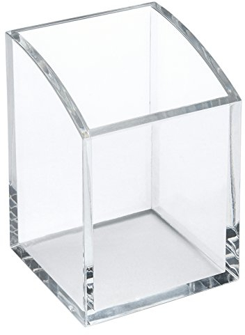 OSCO Clear Acrylic Square Pen Pot | Pencil Holder | Desk Tidy | Office Organiser | Makeup Storage | Cosmetics Display | H10 x W7 x D7 cm |