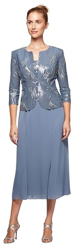 Alex Evenings Damen-Tea-Length-Kleid mit Jacke – perfekt für Hochzeiten und formelle Anlässe (Petite- und Regular-Größen)