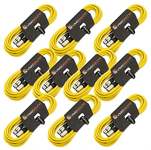 10 x 6m Male to Female XLR Mic Leads/Balanced Microphone Cables / 8 Colours / 10 Pack Yellow