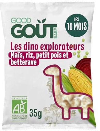 Good Goût - Les Dino Explorateurs - Snack pour bébé - Dès 10 Mois - Texture légère et fondante - Sans gluten - Format nomade