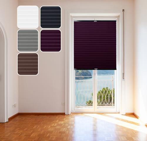 Thermo-Plissee Violett 75x220cm mit schwarzen Alu-Profilen, Klemm-Fix Halterung ohne Bohren