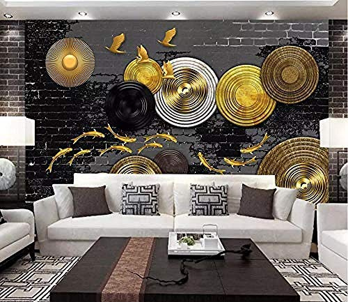 3D Wallpaper Golden Fish Gold Foil Swimming Swimming Fish Gold Foil Modern 3D Decoration Wallpaper Grey Wall Sticker border-430cm×300cm