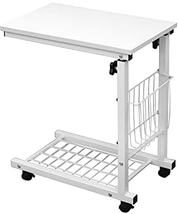 sogesfurniture End Table,Portatile Tavolo Laptop con Ruote,Tavolino,Compatto Tavolo per PC Notebook Tavolino per caffè Tavolino da Scrivania,Altezza Regolabile,Bianco BHEU-C6-DW