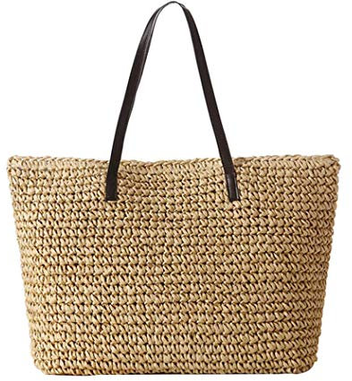 Aucune marque Sac à bandoulière pour femmes Grand sac fourre-tout en paille Sac à poignée supérieure pour l'été (Beige)