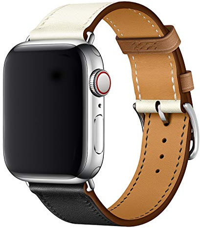 X-Cool Cinturino compatibile con Apple Watch 42 mm 44 mm 45 mm, pelle nera e bianca, cinturino di ricambio per iwatch Series 7 Se Series 6 Series 5 Series 4 Series 3