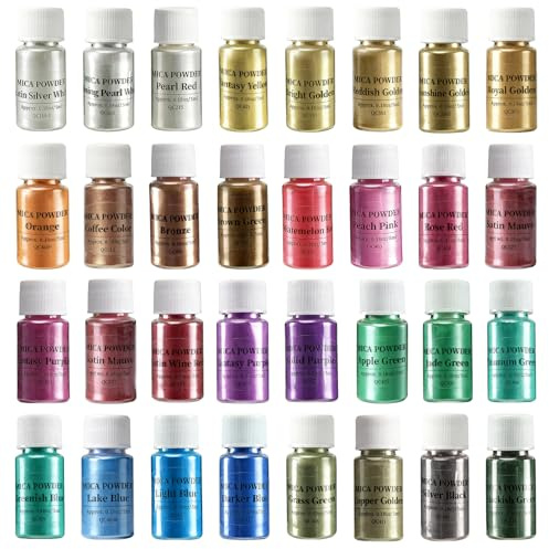 DEWEL Polvo de Mica 32 Colores 5g, Ideal para Principiantes, Más Colores para Probar sin Desperdicio, Pigmentos para Resina Epoxi, Jabón, Velas, Slime, Uñas DIY